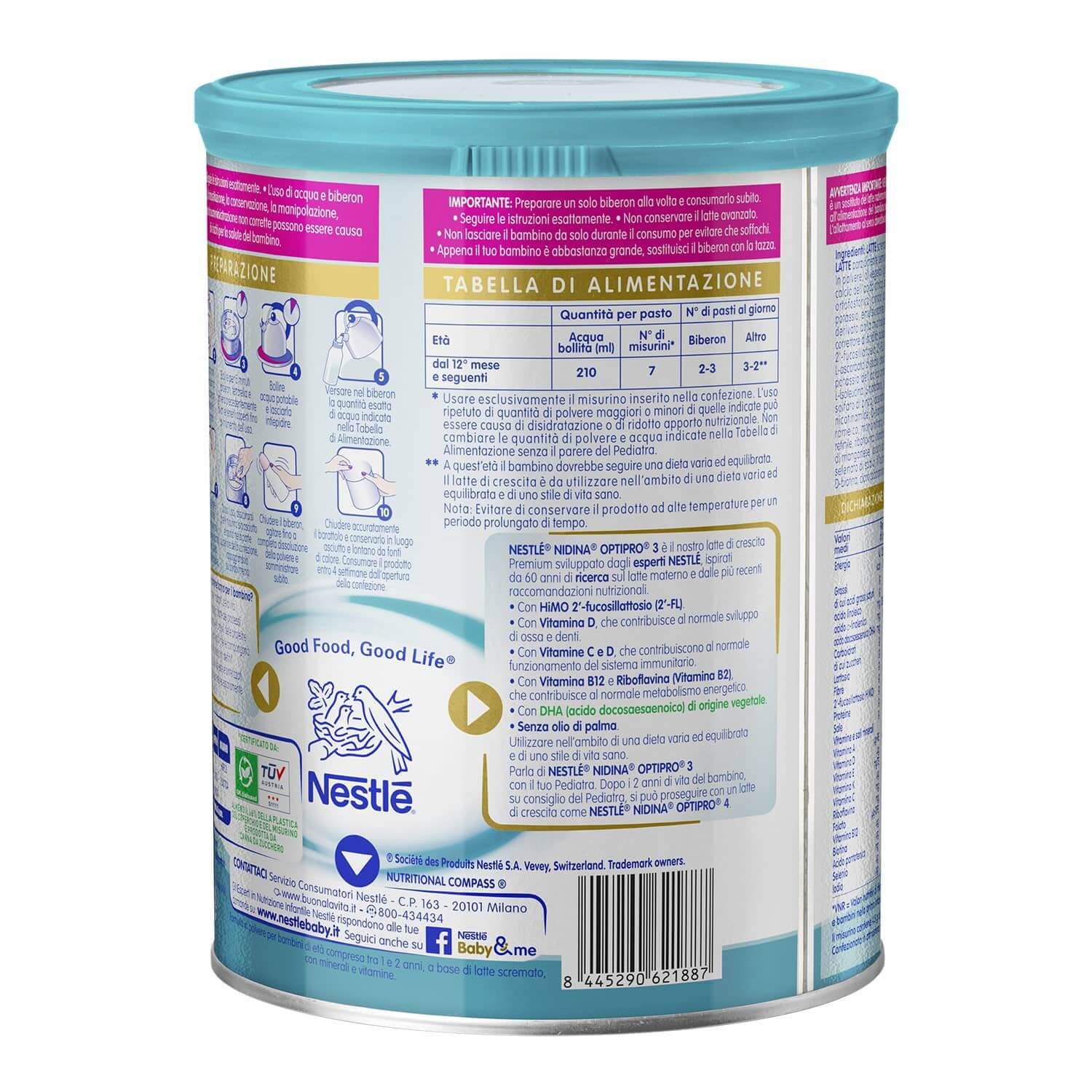 NESTLÉ NIDINA Optipro 3 Latte di crescita polvere da 12 mesi, Latta 800 g :  : Alimentari e cura della casa